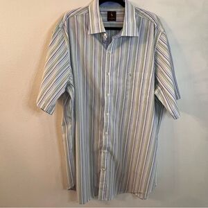 Tailorbyrd Shirt Men’s Short Sleeve Blue Green Stripe Sz 3XLT Contrasting Collar